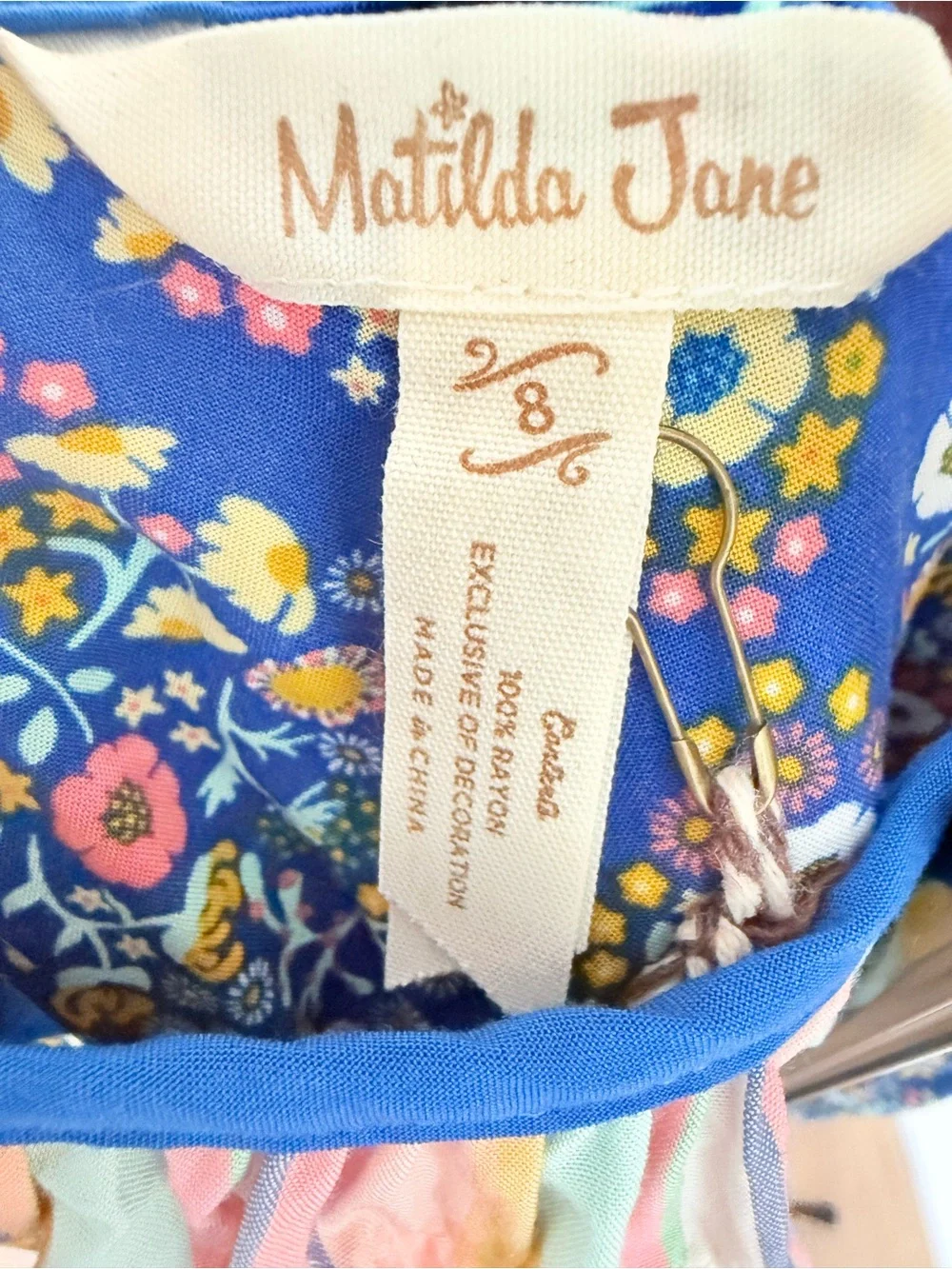 Matilda Jane Blue Floral Maxi with Pink Stripe Ruffle- Girls 8